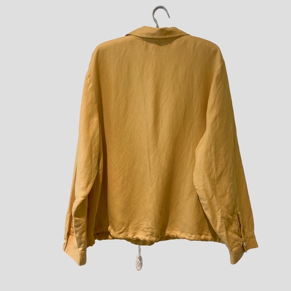 J. JILL YELLOW LINEN BLEND DRAWSTRING JACKET BUTTON FRONT WITH POCKETS - Picture 13 of 15